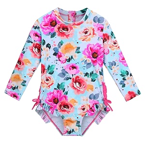 girls long sleeve zipper rash guard 1 piece upf 50 sun protection