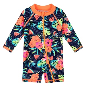 girls long sleeve zipper rash guard 1 piece upf 50 sun protection