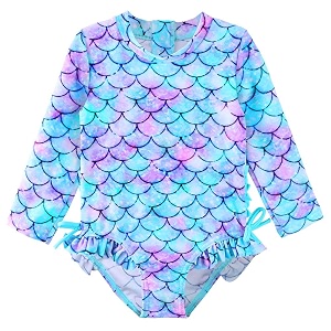 girls long sleeve zipper rash guard 1 piece upf 50 sun protection