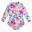 Girls Long Sleeve Zipper Rash Guard 1 Piece UPF 50+ Sun Protection