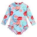 Girls Long Sleeve Zipper Rash Guard 1 Piece UPF 50+ Sun Protection