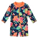 Girls Long Sleeve Zipper Rash Guard 1 Piece UPF 50+ Sun Protection