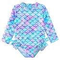 Girls Long Sleeve Zipper Rash Guard 1 Piece UPF 50+ Sun Protection