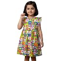 Girls Multi-Style 100% Cotton Soft Feel Frock Dresses [2-8 Yrs], Frills &amp; Bow Pattern [Mix-N-Match], Floral Abstract Prints, Kids Casual Wear