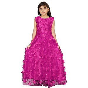 Girls Net Embroidered Gown Dress Sky New