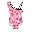 Girls One Piece Bathing Suit,Slim-Fit Ruffle Strap Swimsuit with Adjustable Strap Quick Dry Summer Beach Swim Suit