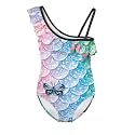 Girls One Piece Bathing Suit,Slim-Fit Ruffle Strap Swimsuit with Adjustable Strap Quick Dry Summer Beach Swim Suit