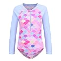 Girls One Piece Rash Guard Long Sleeve Swimsuits for Girls UPF 50+ Sun Protection Bathing Suits 3-16 Years
