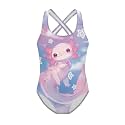 Girls One Piece Swimsuits Axolotl Cross Back Swimwear Beach Summer Quick Dry Beach Bathing Suit