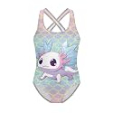 Girls One Piece Swimsuits Axolotl Cross Back Swimwear Beach Summer Quick Dry Beach Bathing Suit