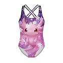 Girls One Piece Swimsuits Axolotl Cross Back Swimwear Beach Summer Quick Dry Beach Bathing Suit
