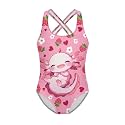 Girls One Piece Swimsuits Axolotl Cross Back Swimwear Beach Summer Quick Dry Beach Bathing Suit