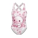 Girls One Piece Swimsuits Axolotl Cross Back Swimwear Beach Summer Quick Dry Beach Bathing Suit