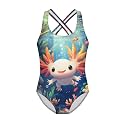 Girls One Piece Swimsuits Axolotl Cross Back Swimwear Beach Summer Quick Dry Beach Bathing Suit