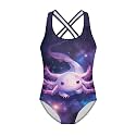 Girls One Piece Swimsuits Axolotl Cross Back Swimwear Beach Summer Quick Dry Beach Bathing Suit