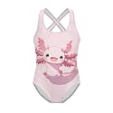 Girls One Piece Swimsuits Axolotl Cross Back Swimwear Beach Summer Quick Dry Beach Bathing Suit