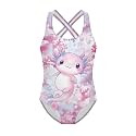 Girls One Piece Swimsuits Axolotl Cross Back Swimwear Beach Summer Quick Dry Beach Bathing Suit