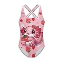 Girls One Piece Swimsuits Axolotl Cross Back Swimwear Beach Summer Quick Dry Beach Bathing Suit