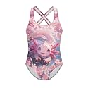 Girls One Piece Swimsuits Axolotl Cross Back Swimwear Beach Summer Quick Dry Beach Bathing Suit