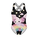 Girls One Piece Swimsuits Axolotl Cross Back Swimwear Beach Summer Quick Dry Beach Bathing Suit