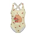 Girls One Piece Swimsuits Axolotl Cross Back Swimwear Beach Summer Quick Dry Beach Bathing Suit