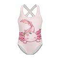 Girls One Piece Swimsuits Axolotl Cross Back Swimwear Beach Summer Quick Dry Beach Bathing Suit