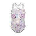 Girls One Piece Swimsuits Axolotl Cross Back Swimwear Beach Summer Quick Dry Beach Bathing Suit