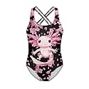 Girls One Piece Swimsuits Axolotl Cross Back Swimwear Beach Summer Quick Dry Beach Bathing Suit