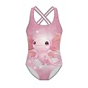 Girls One Piece Swimsuits Axolotl Cross Back Swimwear Beach Summer Quick Dry Beach Bathing Suit