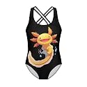 Girls One Piece Swimsuits Axolotl Cross Back Swimwear Beach Summer Quick Dry Beach Bathing Suit