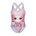 Girls One Piece Swimsuits Axolotl Cross Back Swimwear Beach Summer Quick Dry Beach Bathing Suit