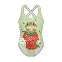 Girls One Piece Swimsuits Axolotl Cross Back Swimwear Beach Summer Quick Dry Beach Bathing Suit