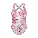 Girls One Piece Swimsuits Axolotl Cross Back Swimwear Beach Summer Quick Dry Beach Bathing Suit