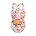 Girls One Piece Swimsuits Axolotl Cross Back Swimwear Beach Summer Quick Dry Beach Bathing Suit