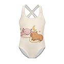 Girls One Piece Swimsuits Axolotl Cross Back Swimwear Beach Summer Quick Dry Beach Bathing Suit