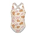 Girls One Piece Swimsuits Axolotl Cross Back Swimwear Beach Summer Quick Dry Beach Bathing Suit
