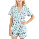 Girls Pajamas Sets, Kids Monkey Button Down Sleepover Loungewear
