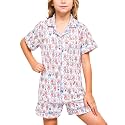 Girls Pajamas Sets, Kids Monkey Button Down Sleepover Loungewear
