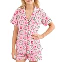 Girls Pajamas Sets, Kids Monkey Button Down Sleepover Loungewear