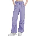 Girls Parachute Cargo Pants Drawstring Waterproof Causal Hiking Pants for Girls Pockets Lightweight Running Joggers