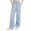 Girls Parachute Cargo Pants Drawstring Waterproof Causal Hiking Pants for Girls Pockets Lightweight Running Joggers
