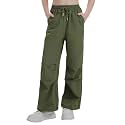 Girls Parachute Cargo Pants Drawstring Waterproof Causal Hiking Pants for Girls Pockets Lightweight Running Joggers
