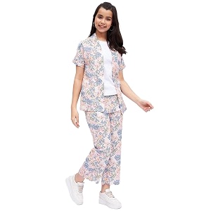 Girls Printed Trousers T-Shirt With Shrug