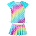 Girls Rash Guard 2 Pieces Bathing Suit UPF50+ Swimsuit with Swimming Skirt Swimwear 2-14Y