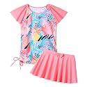 Girls Rash Guard 2 Pieces Bathing Suit UPF50+ Swimsuit with Swimming Skirt Swimwear 2-14Y