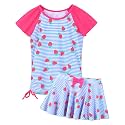 Girls Rash Guard 2 Pieces Bathing Suit UPF50+ Swimsuit with Swimming Skirt Swimwear 2-14Y