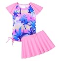 Girls Rash Guard 2 Pieces Bathing Suit UPF50+ Swimsuit with Swimming Skirt Swimwear 2-14Y