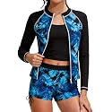 Girls Rash Guard Swimsuits 2 Pieces Long Sleeve Bathing Suits Printed Girls' Swimwear for 6-14Years