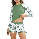 Girls Rash Guard Swimsuits 2 Pieces Long Sleeve Bathing Suits Printed Girls' Swimwear for 6-14Years