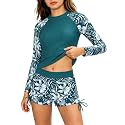 Girls Rash Guard Swimsuits 2 Pieces Long Sleeve Bathing Suits Printed Girls' Swimwear for 6-14Years